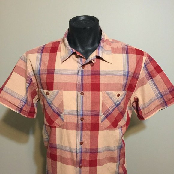 Lucky Brand Shirt M Men Retro Plaid Loop Collar Camp Atomic Rockabilly Button Up - Picture 1 of 9
